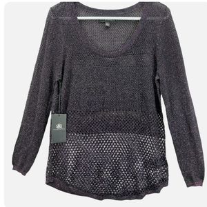 Rock And Republic Womens Purple Metallic Long Sleeve Round Neck Pullover Sweater